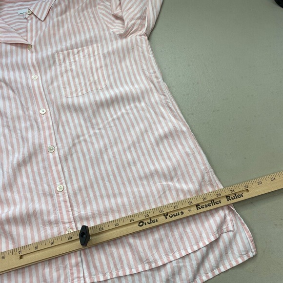 J Jill Button Up Tunic Top Womens XS Striped Pink White Pocket Roll Tab Sleeve - Picture 8 of 12